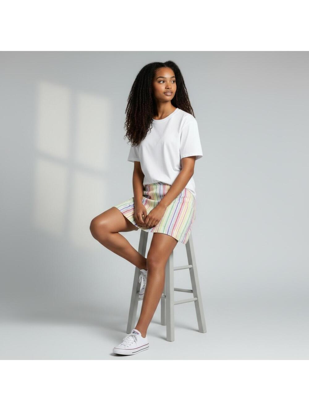 NWOT Herman Geist Rainbow Striped Cotton Blend Skirt Skort, Size 4